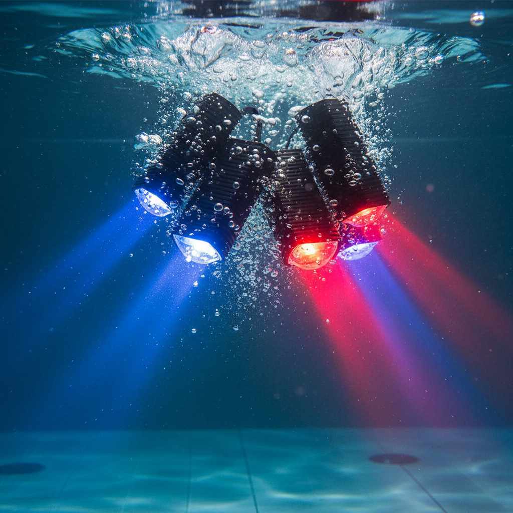 Mini Projector underwater firing blue and red