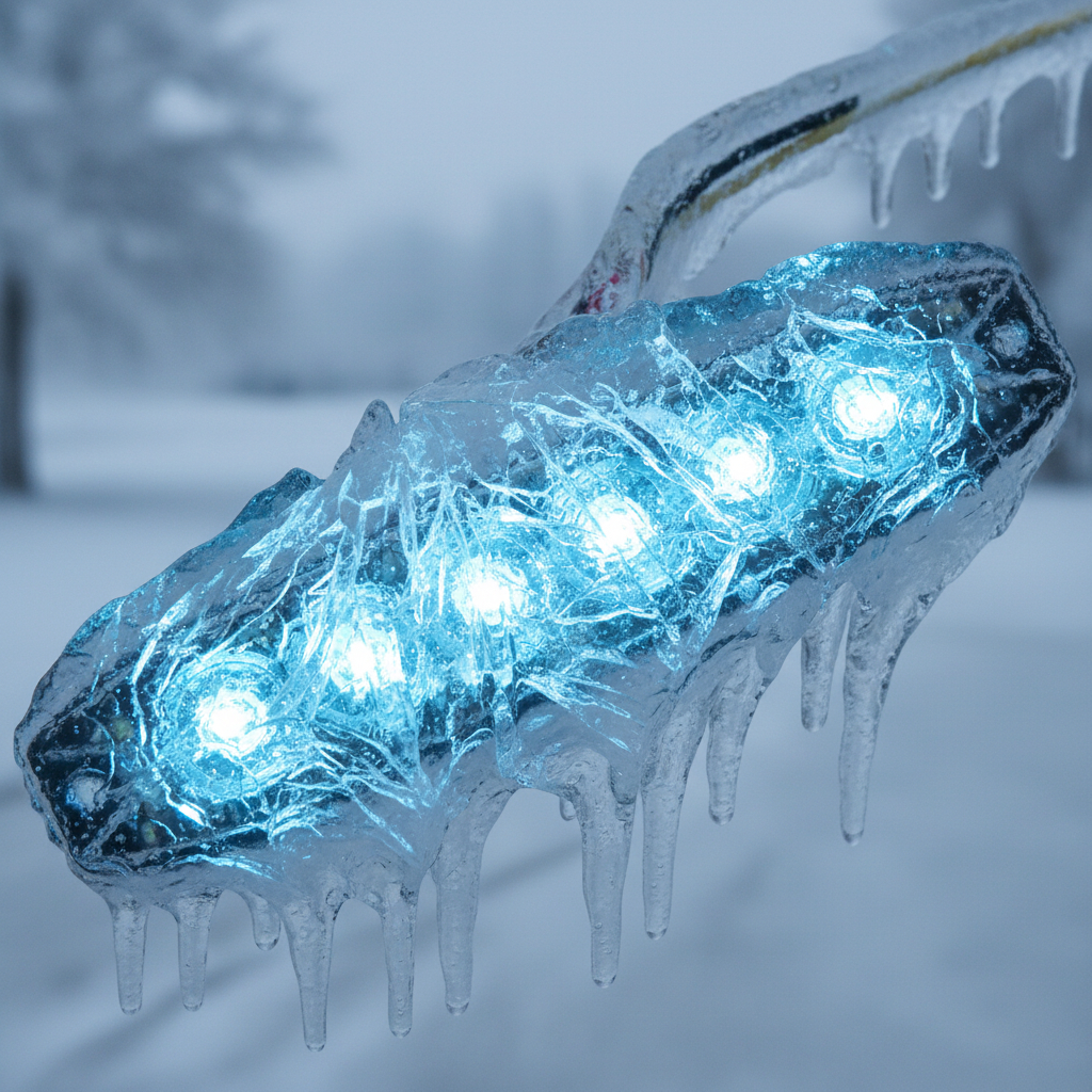Thin Strobe completely encased in ice