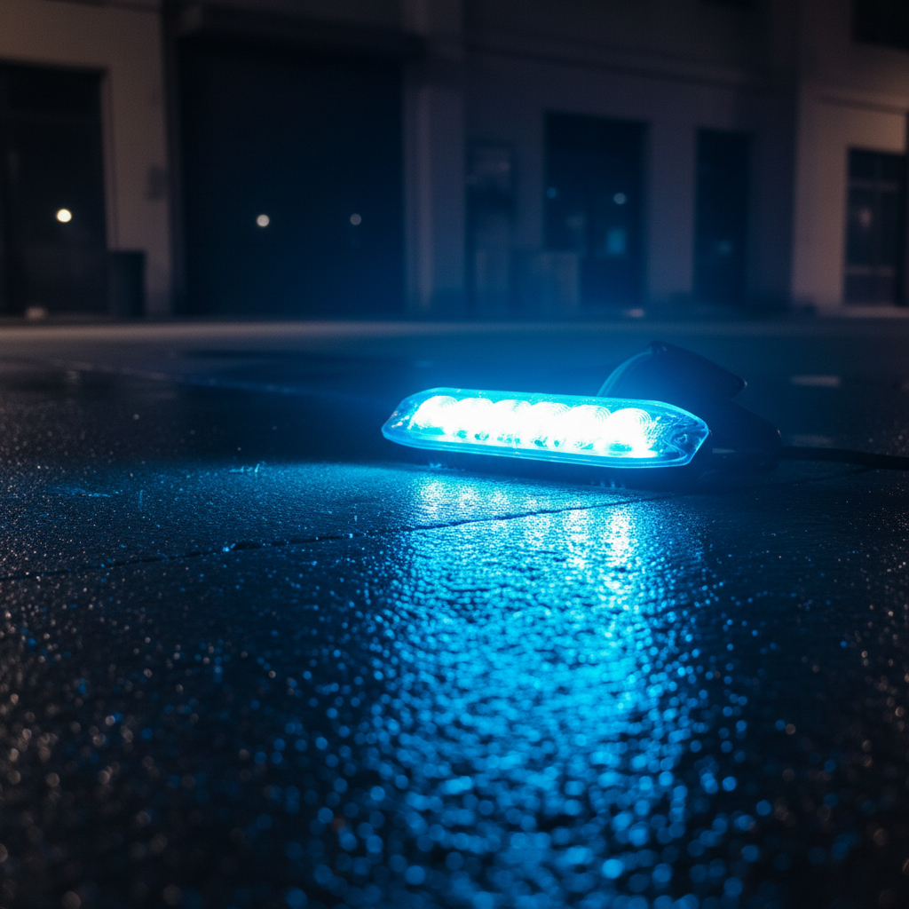 Thin Grille Strobe on wet street at night